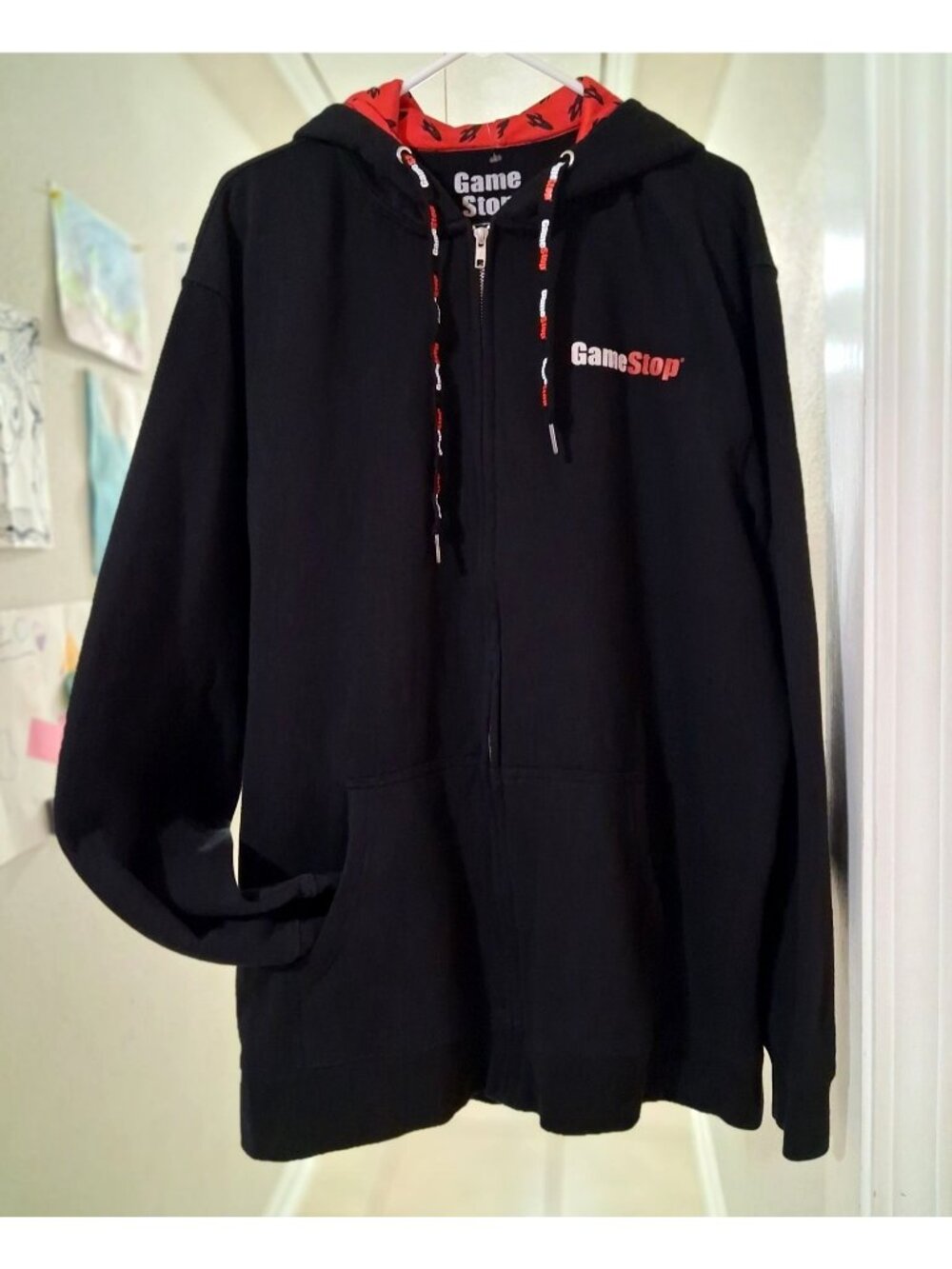 Gamestop Employee Jacket Hood Zip front Red Black Logo Pockets Tendies Gear 2XL